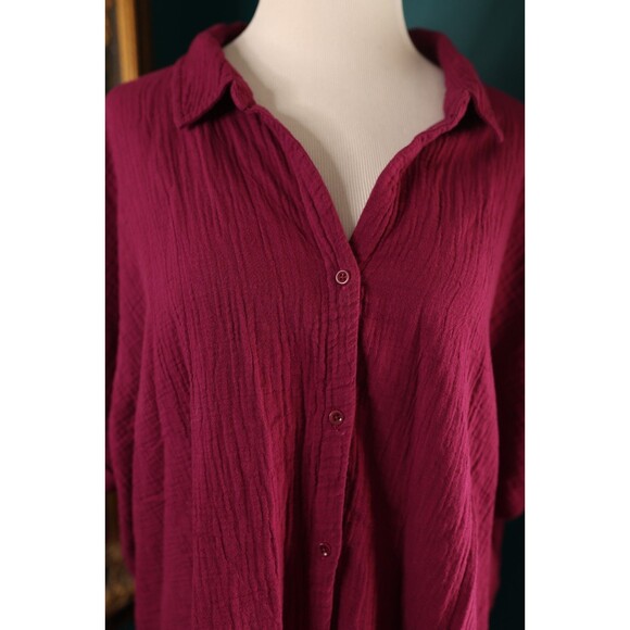 Pact Organic Coastal Boxy Gauze Oversized Shirt Sangria Beachy Lagenlook M/L - Picture 2 of 9